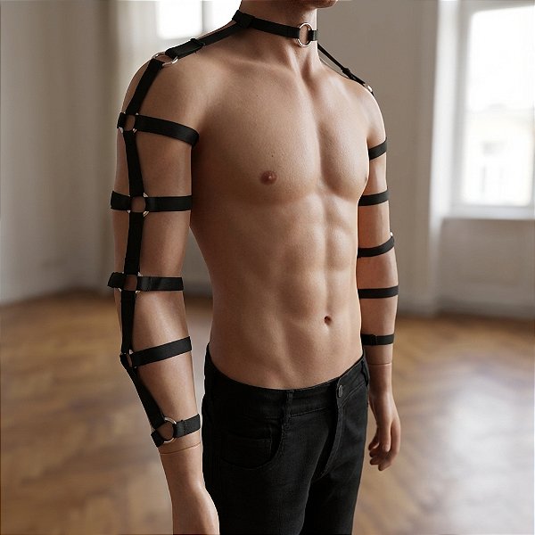 Arreio Harness masculino braços figurino elastico regulavel pescoço ombro