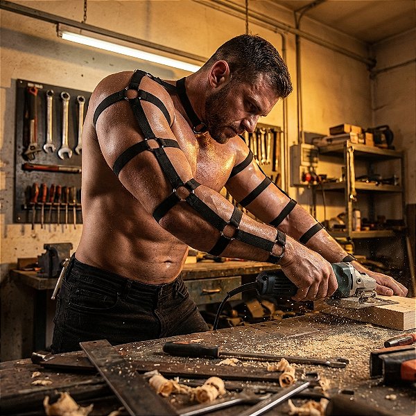 Arreio Harness masculino braços figurino elastico regulavel pescoço ombro