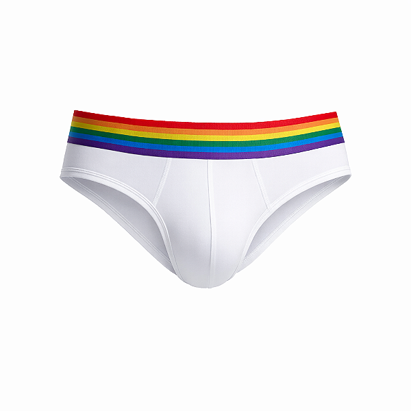 Cueca Masculina Branca com Cós Arco-Íris – Conforto Anatômico em Malha Premium