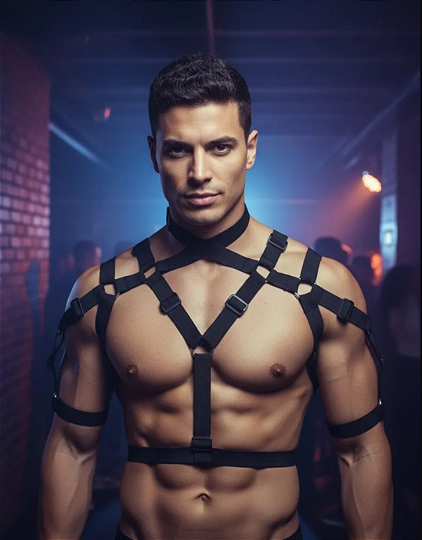 Arreio Harness Masculino elástico com regulagem mangas moda gringa plus size