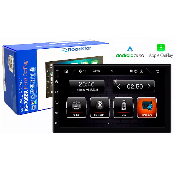 MP5 2 DIN 7" CARPLAY E ANDROID AUTO ESP / USB / SD / AUX / BT (RS-708BR)
