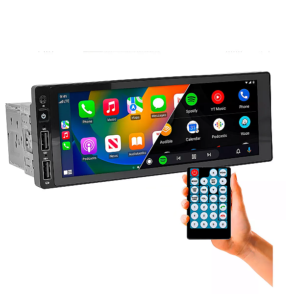 MP5 1 DIN 6,86" CARPLAY E ANDROID AUTO COMBAT ESP / USB / SD / AUX / BT (ET-MP5 21) (E TECH)