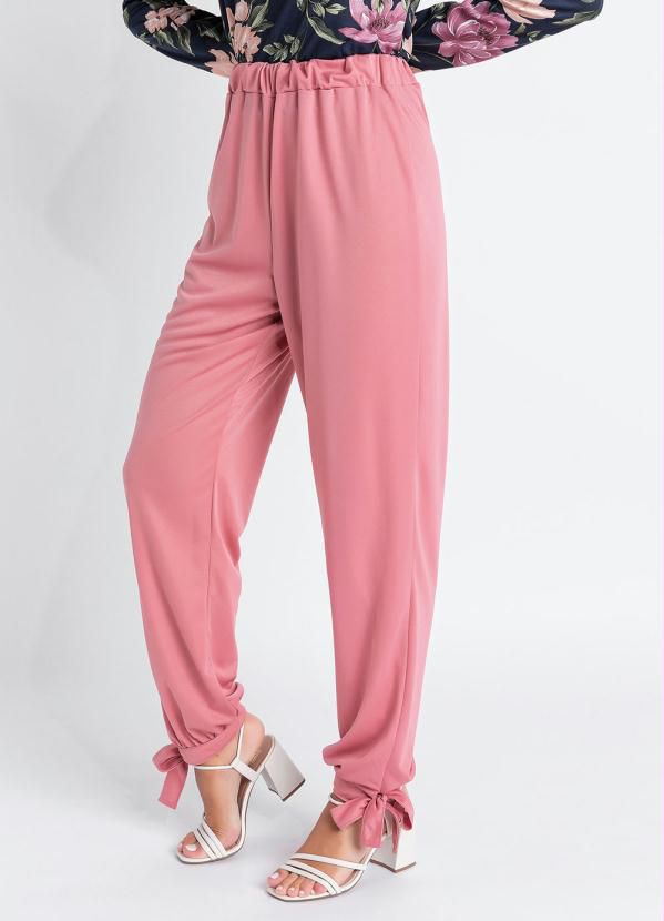 Calça Jogger Rosa com Amarração na Barra e Elástico na Cintura