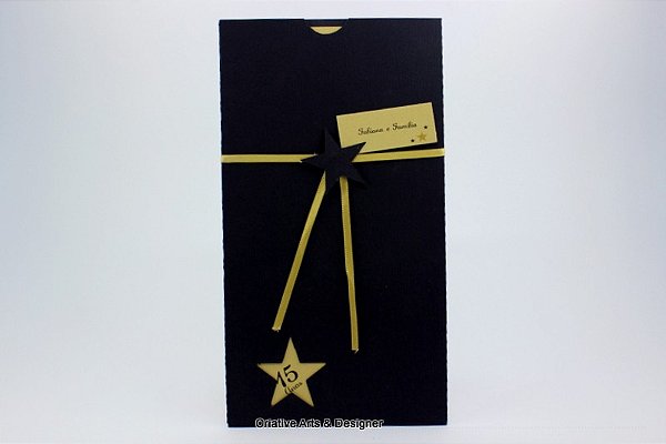 Convite de 15 Anos Dourado com Laço de Cetim – Modelo Ouro Nobre