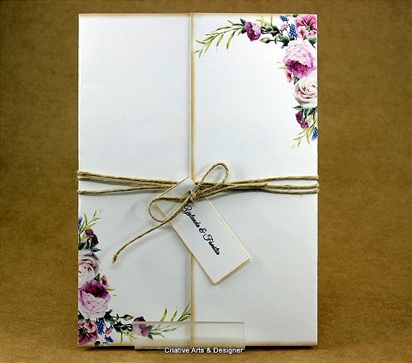 Convite 15 Anos rústico floral aba reta