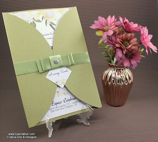 Convite de 15 Anos Floral com Laço de Cetim – Modelo Ilha Mustique