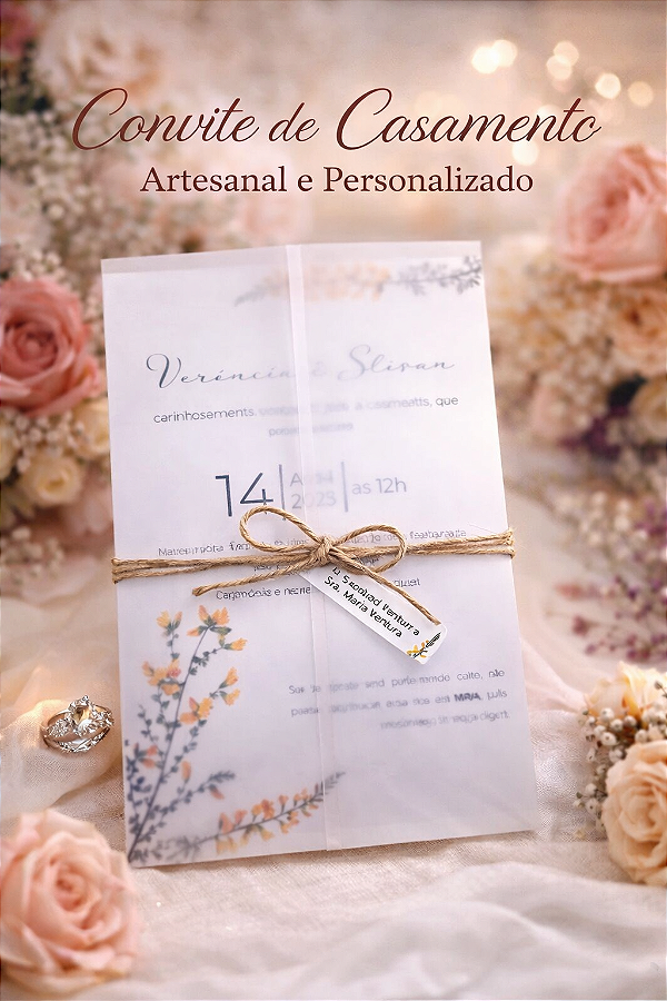 Convite de Casamento em Papel Vegetal Transparente Floral