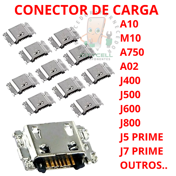 KIT 10 PEÇAS - CONECTOR DE CARGA A10 / M10 / A02 / A01 CORE /  A750 / J5 / J8 / J6 / j4 / J500  / J4 CORE J6  J5 / G570 / J810 J5 prime j7 prime