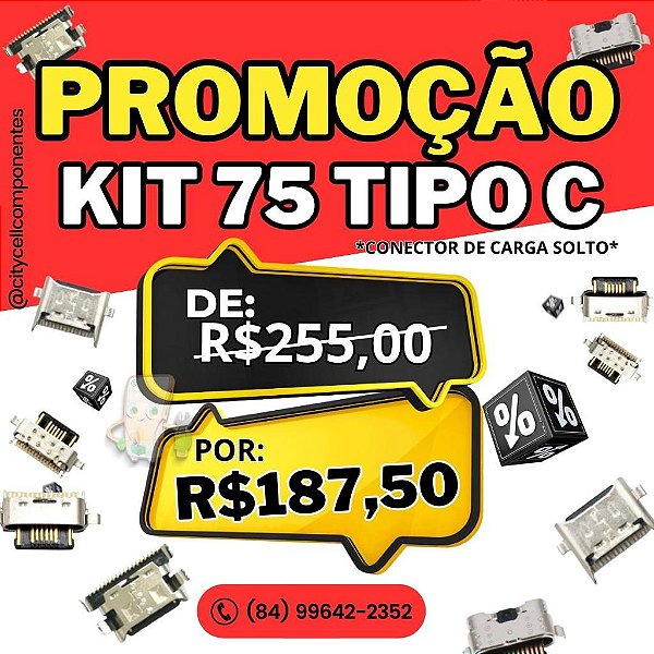 KIT 75 PEÇAS CONECTOR DE CARGA TIPO C MODELOS VARIADOS