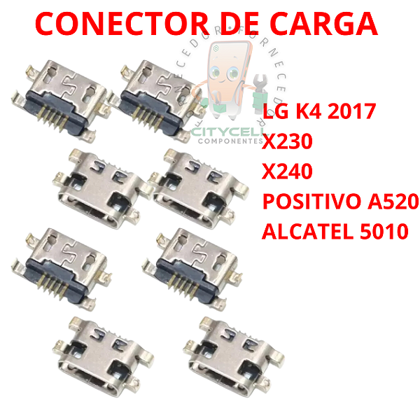 KIT C/ 10 PEÇAS CONECTOR DOCK DE CARGA USB LG X230 K4 2017 k4 NOVO X240 k417 K4 2017 X240 ALCATEL 5010