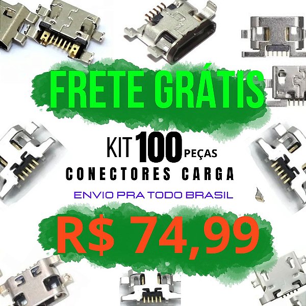KIT 100 CONECTORES DE CARGA V8 + FRETE GRATIS  (leia a descrição)