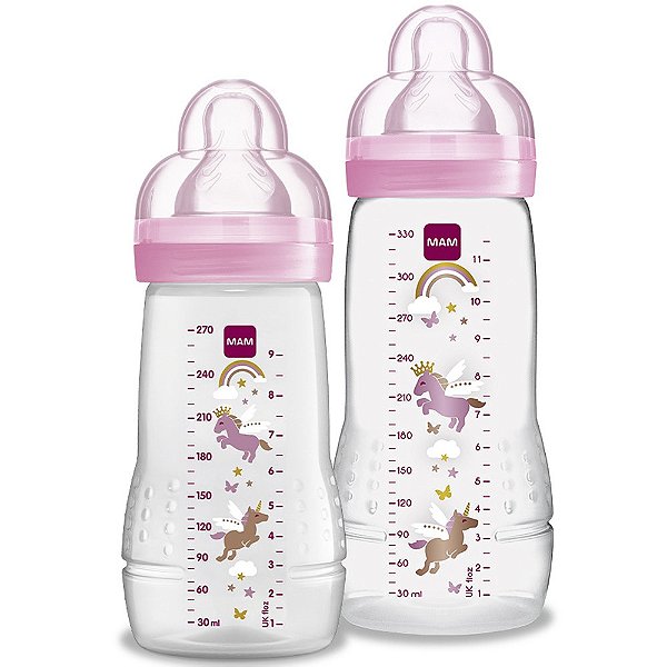 Kit Mam Mamadeira Easy Active Set Rosa 270ml + 330ml 2m+