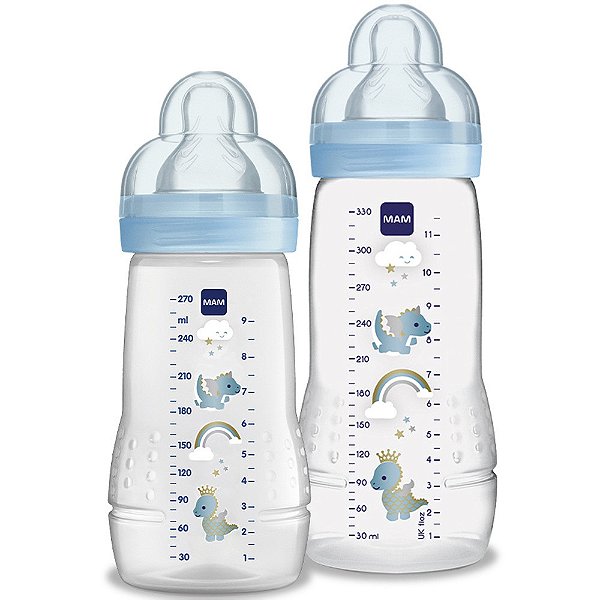 Kit Mam Mamadeira Easy Active Set Azul 270ml + 330ml 2m+