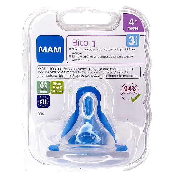Bico Mamadeira Nº 3 Mam 4+ mêses Ortodôntico Fluxo Rápido