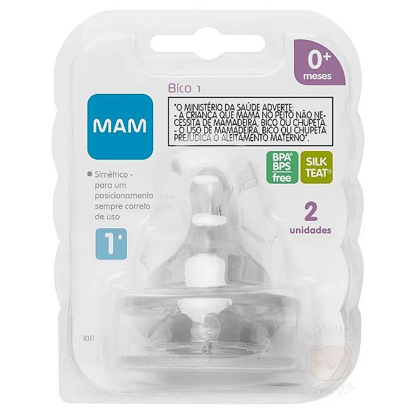 2un Bicos Mamadeira Nº 1 Mam 0+ meses Ortodôntico Fluxo Lento