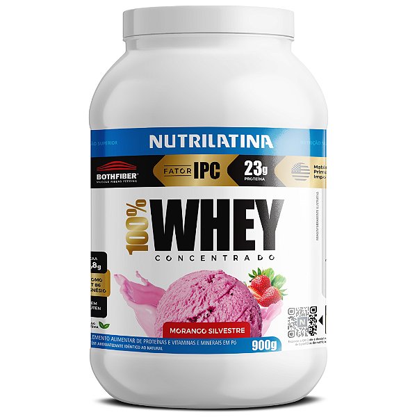 100% Whey Protein Nutrilatina Sabor Morango Silvestre 900g