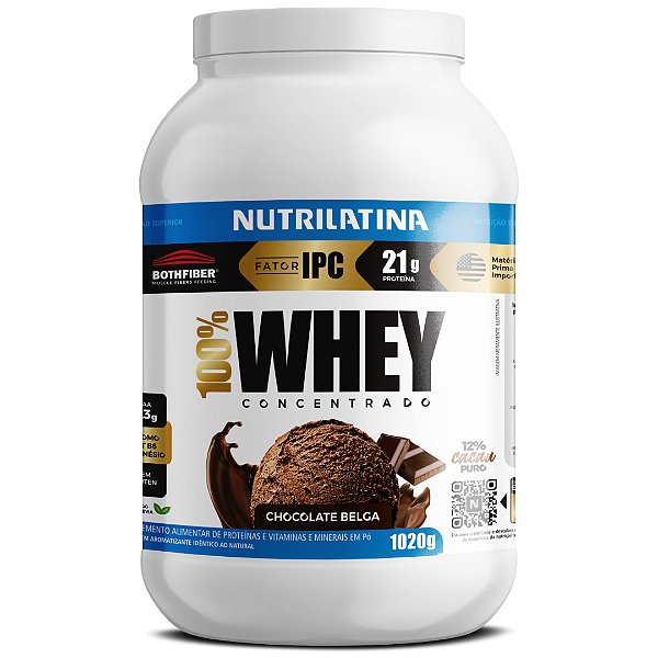 100% Whey Protein Nutrilatina Sabor Chocolate Belga 1020g