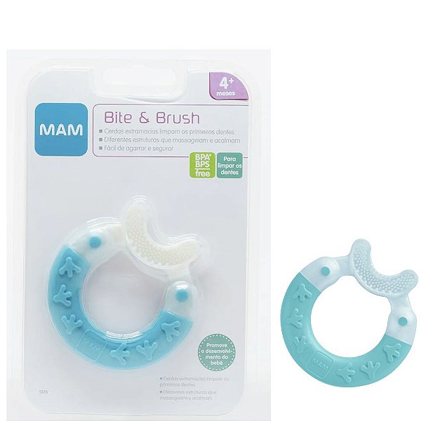 Mordedor Massageador Mam Bite & Brush Azul 4+ Meses