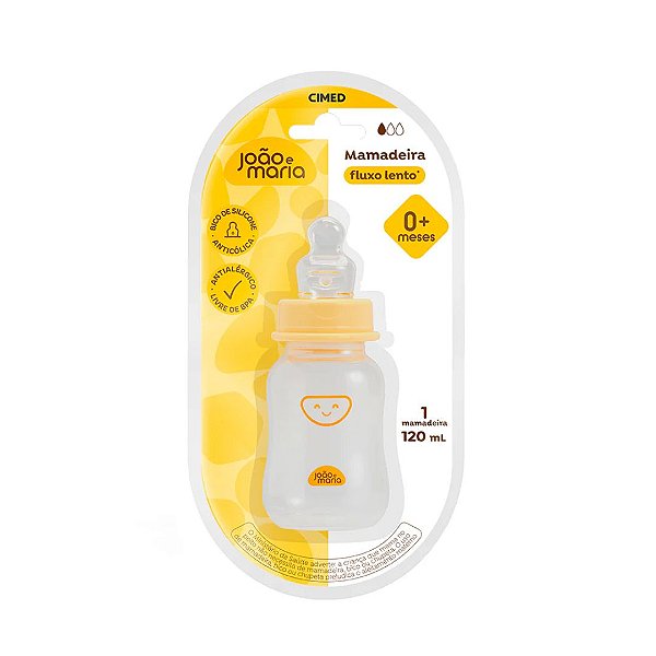 Mamadeira João e Maria 120ml Fluxo Lento 0+ Meses Cimed