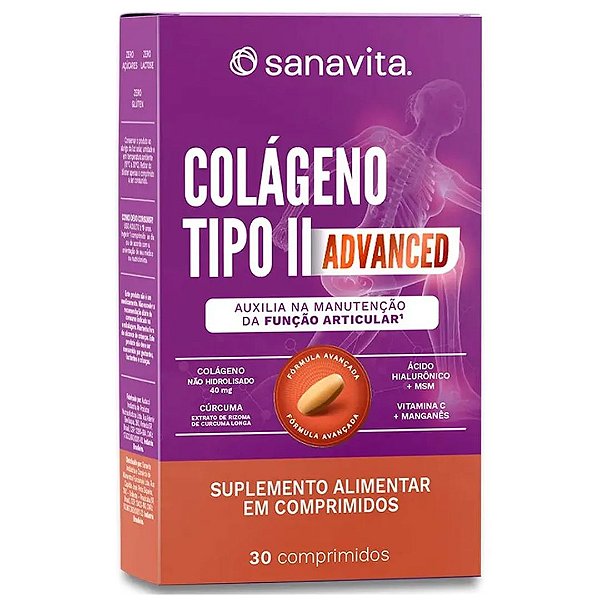 Colágeno Tipo II Advanced + Ac Hialurônico 30 Comp Sanavita