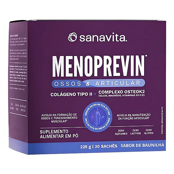 Colágeno Tipo 2 Sanavita Menoprevin 30 Sachês Sabor Baunilha