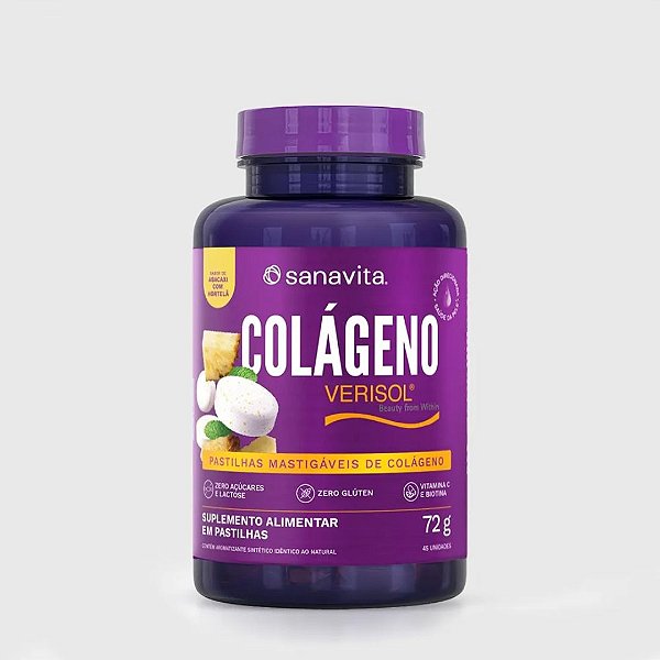 Colágeno Mastigáveis Abacaxi Com Hortelã 72g  Sanavita