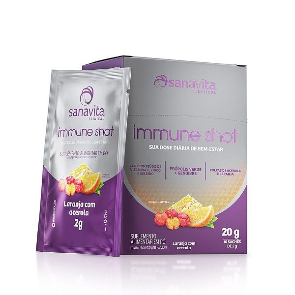 Immune Shot Sanavita 10 Sachês Própolis Verde Vit C Zinco