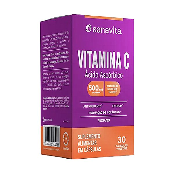 Vitamina C 500mg Sanavita 30 Cápsulas Vegetais