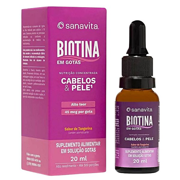 Biotina Em Gotas Sanavita 20ml Sabor Tangerina
