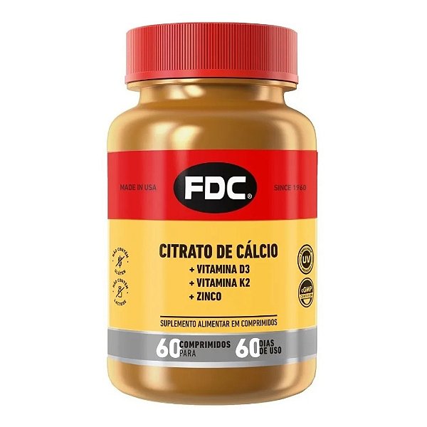 FDC Citrato De Cálcio + D3 + K2 + Zinco 60 Cp Importado USA