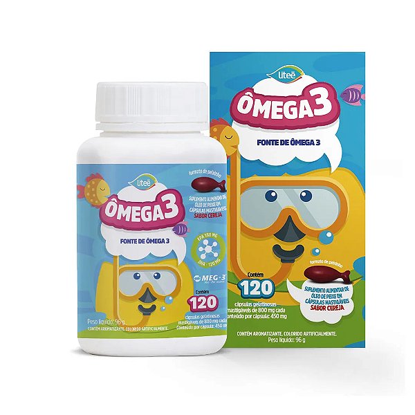 Liteé Ômega3 Kids 120 Sabor Cereja Cápsulas Mastigáveis