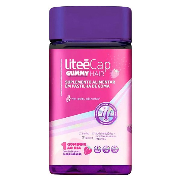 LiteéCap Hair Gummy Sabor Morango 30 Gomas