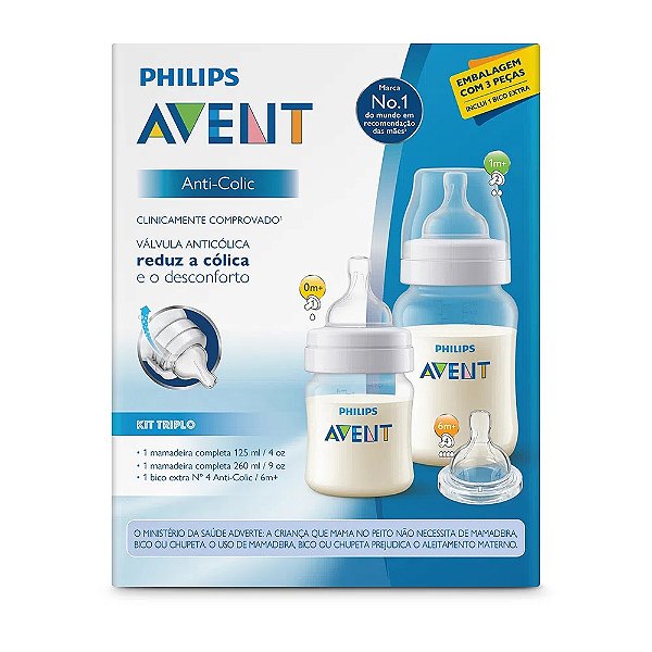 Kit 2 Avent Classic  Mamadeiras 125 / 260ml+ Bico Nº 4 Avent