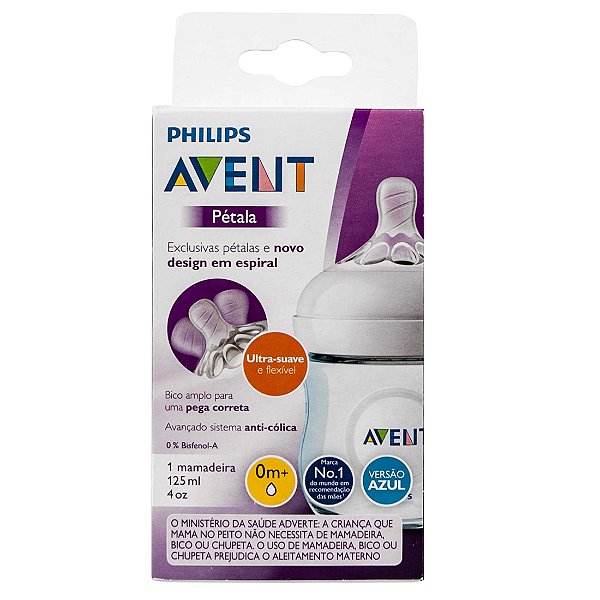 Mamadeira Avent Bico Pétala 125ml 0+ meses Azul