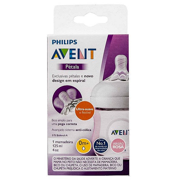 Mamadeira Avent Bico Pétala 125ml 0+ meses Rosa