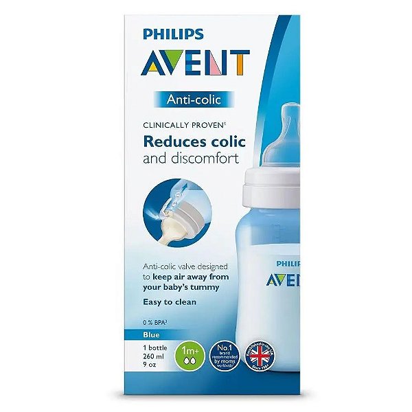 Mamadeira Avent 260ml Bico Nº 2 1+ meses Azul