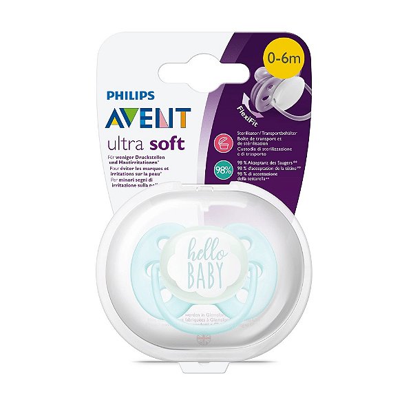 Chupeta Ultra Soft Unitaria Hello Baby 0-6 Meses Avent