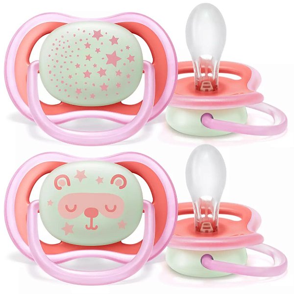 Chupeta Ultra Air Dupla Nighttime 6-18 Meses Menina Avent