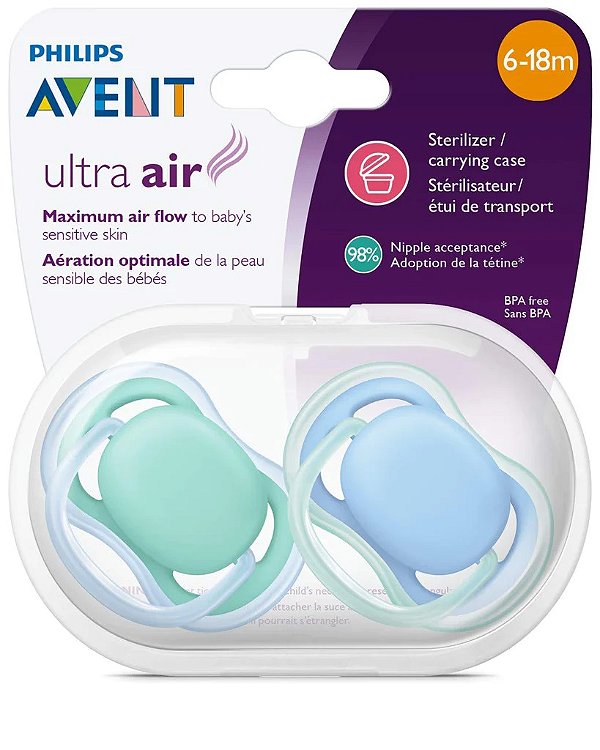 Chupeta Ultra Air Dupla Lisa 6-18 Meses Menino Avent
