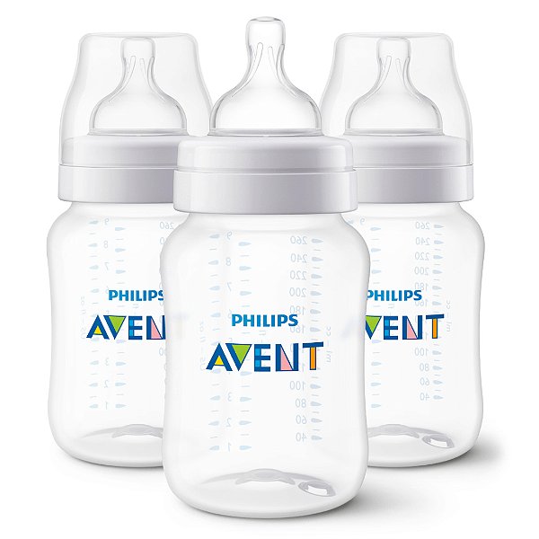 Kit Com 3 Mamadeiras Transparentes 260ml Philips Avent