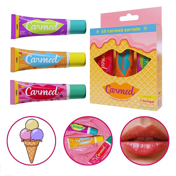 Kit Carmed Sorvete Verao De Tangerina Morango & Uva