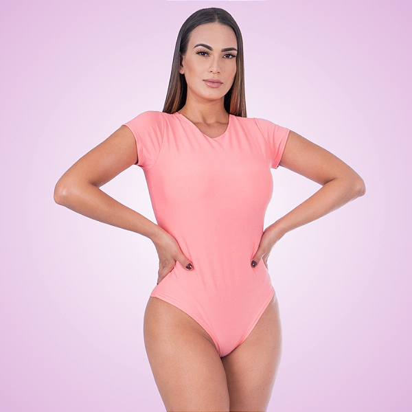 Body Feminino Manga Curta Rosa Claro