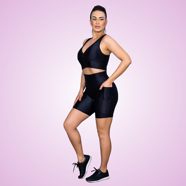 Conjunto Top Nadador + Shorts 3D com Bolso