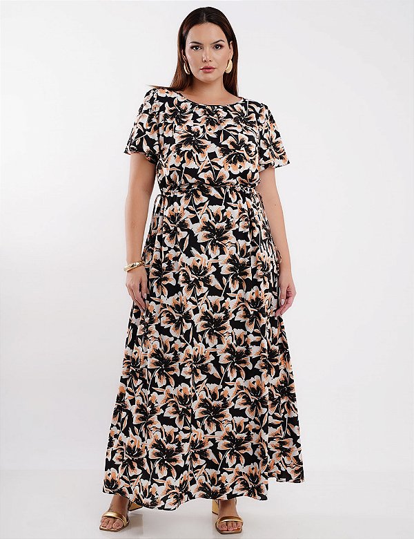 Vestido longo em crepe silk