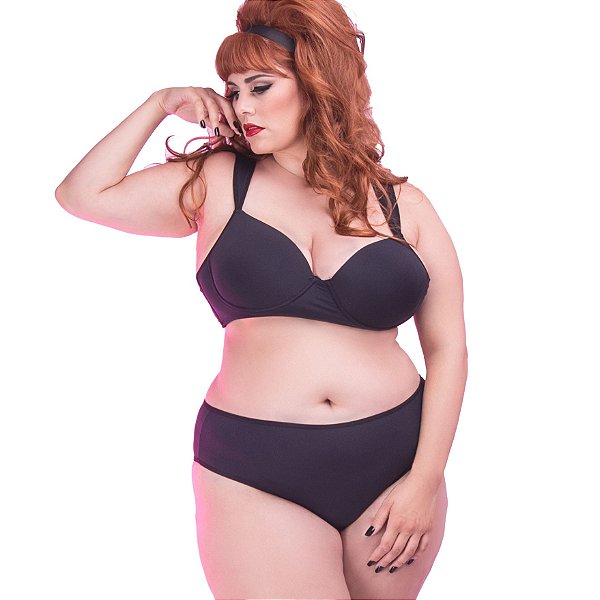 Calcinha Plus Size Cintura Média Preta