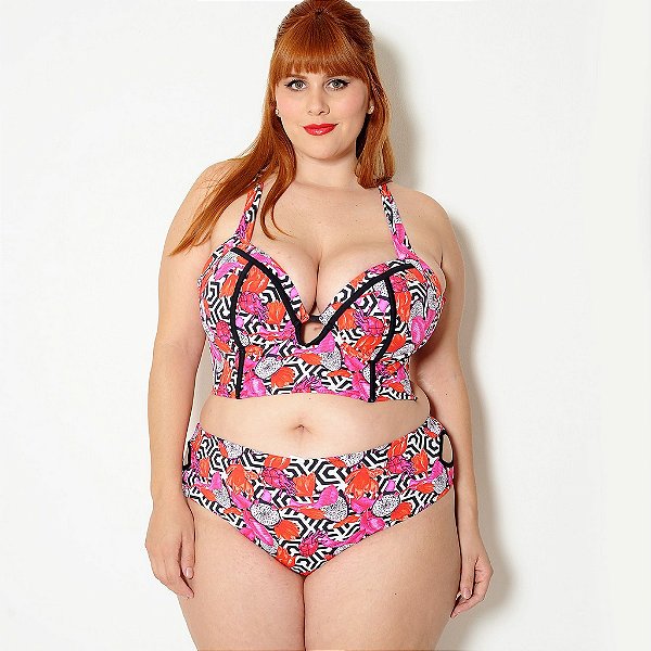 Parte de baixo Bíquini Plus Size Tropical Branco