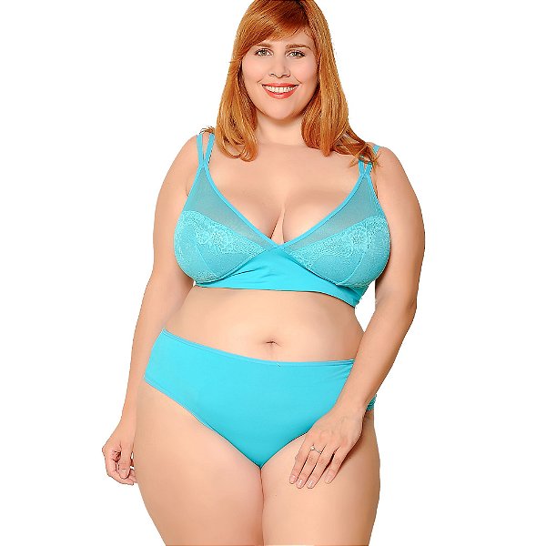 Sutiã Plus Size Renda e tule sem bojo Turquesa