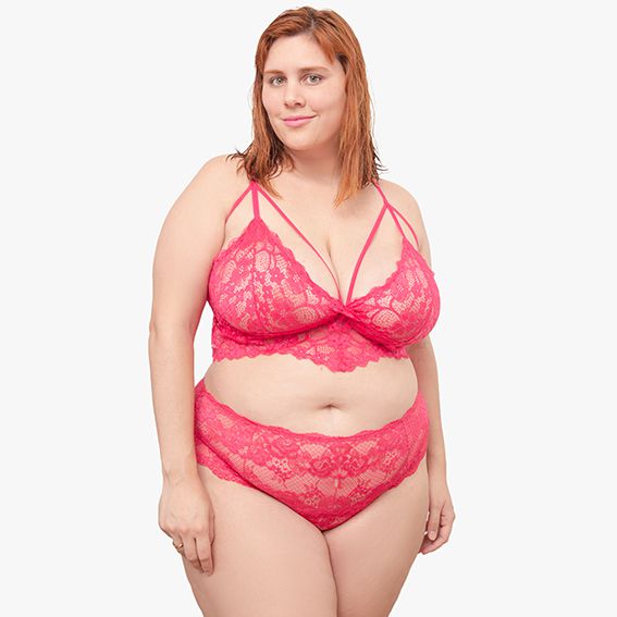 Sutiã cropped plus size em renda pink sem bojo