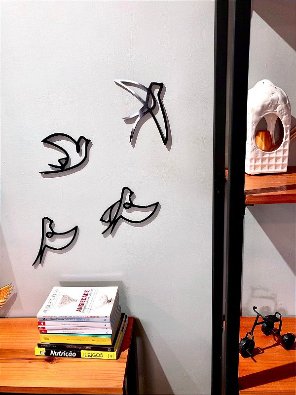 Conjunto de Pássaros Minimalistas Desenho Decorativo 3D relevo para parede casa quarto sala
