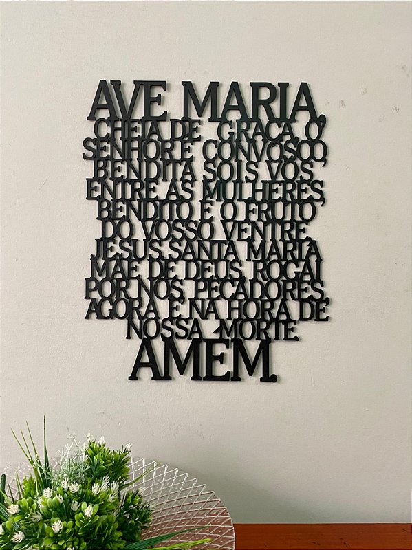 Oração Ave Maria - MDF 3mm Preto Decoração Parede 3d Religioso
